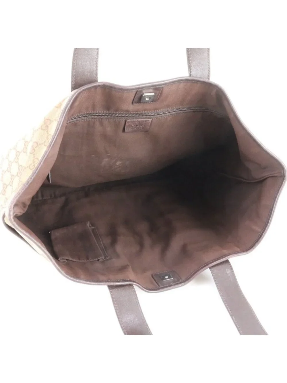Gucci GG Canvas Leather Tote Shoulder Business Document Brown